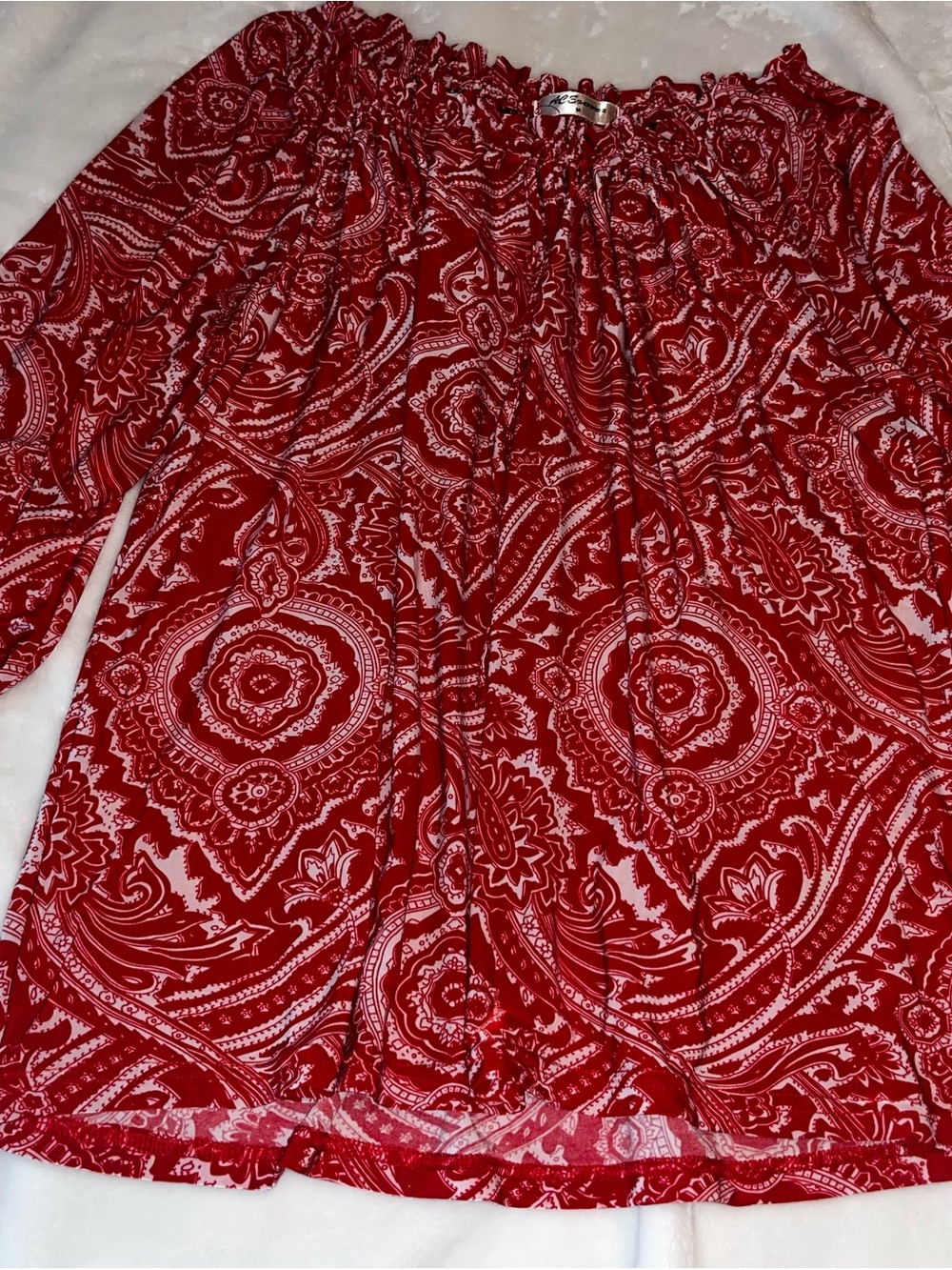 Women’s Red Paisley Off-Shoulder Blouse